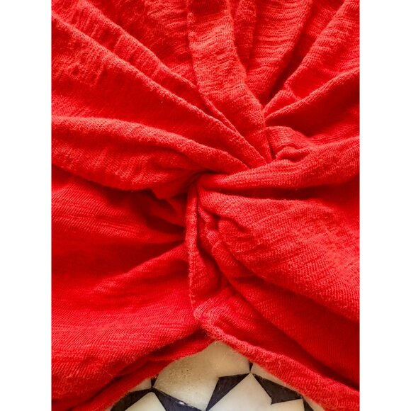 A New Day Orange Red Twist Front Tee Medium 100% Cotton Short Sleeve Top Elastic - Picture 3 of 8